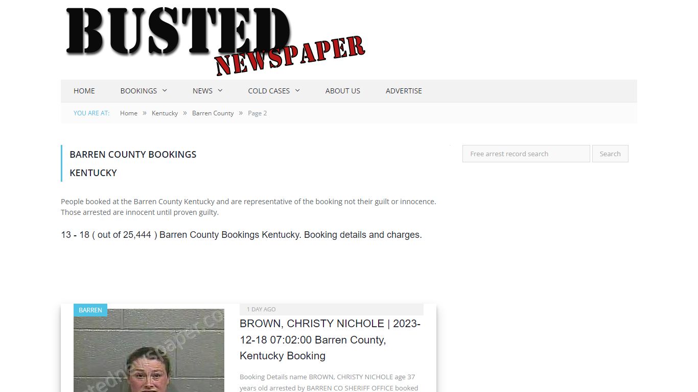 Barren County, KY Mugshots - page 2 - BUSTED NEWSPAPER